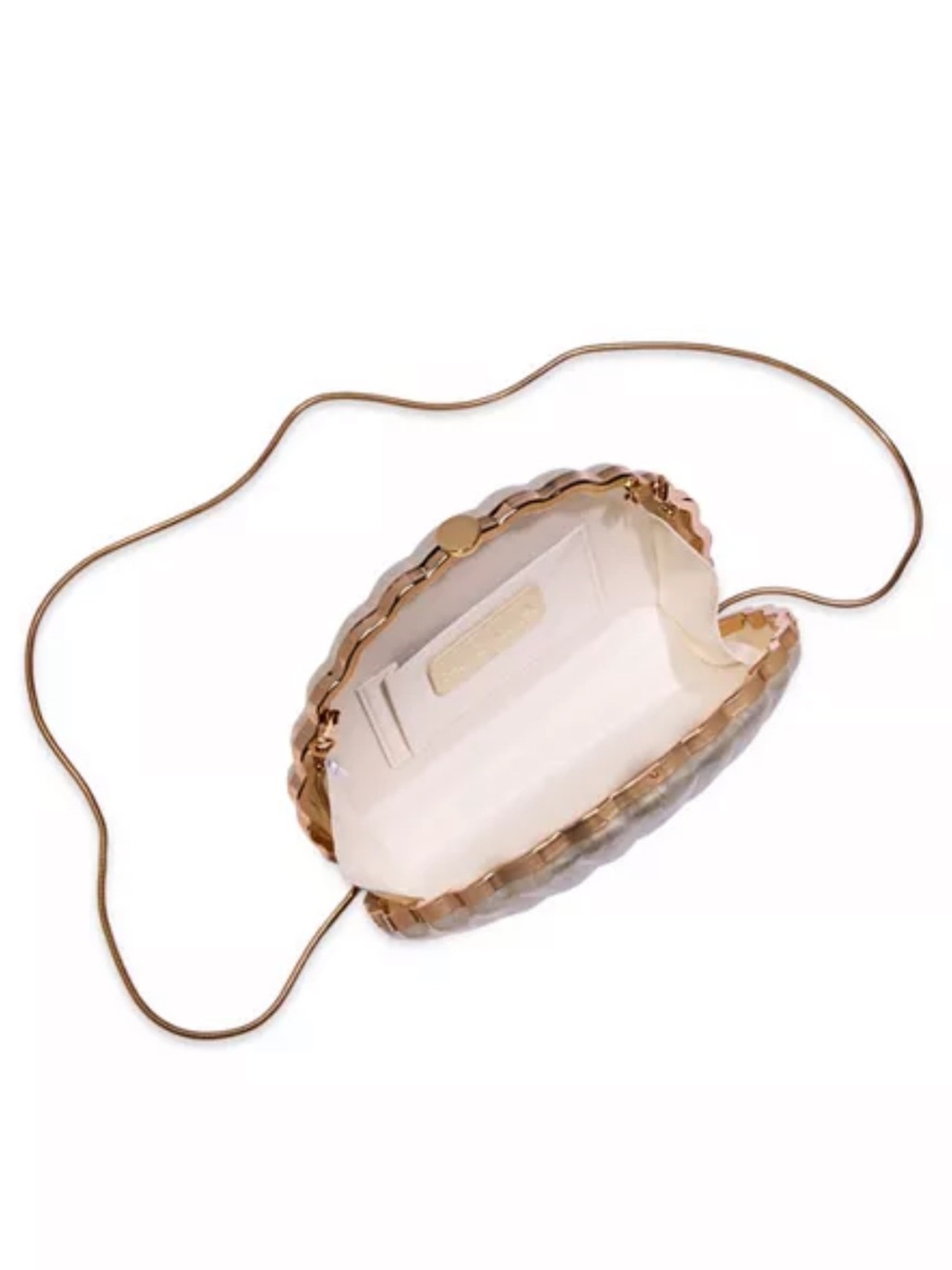 Aqua Pearlescent Shell Clutch in White with Gold Trim - Picture 2 of 4